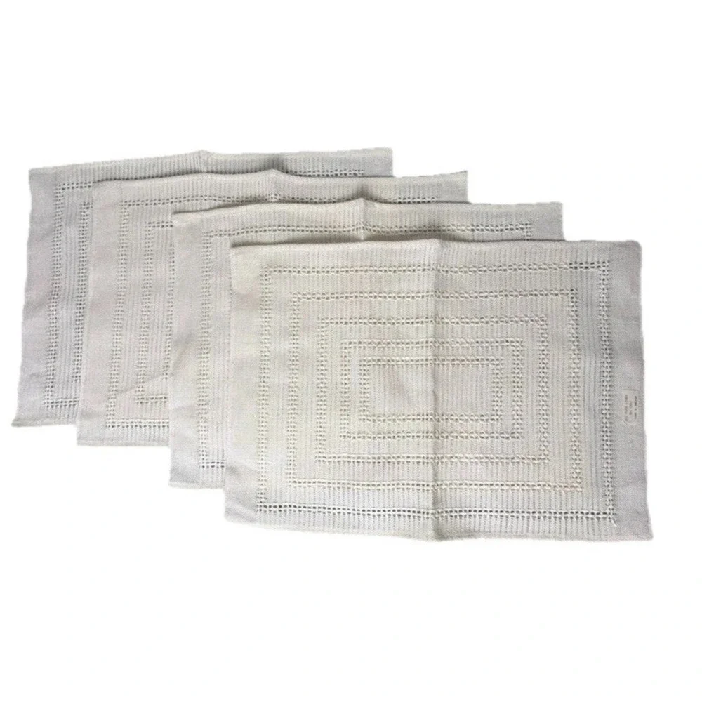 Set‎ 4 Vintage Irish Linen Hemstitched Openwork Placemats Table Topper White